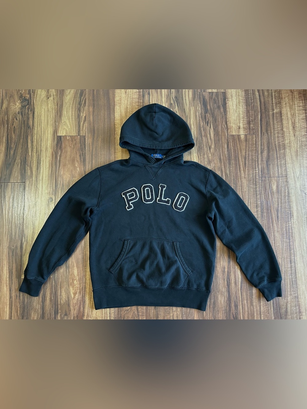 Polo Ralph Lauren Mens Hoodie Sweatshirt Medium Black Spellout Logo Pullover